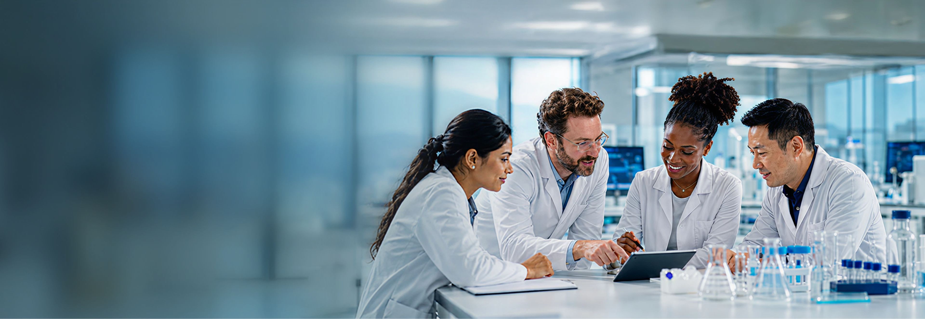 Scientists collaborating in a laboratory